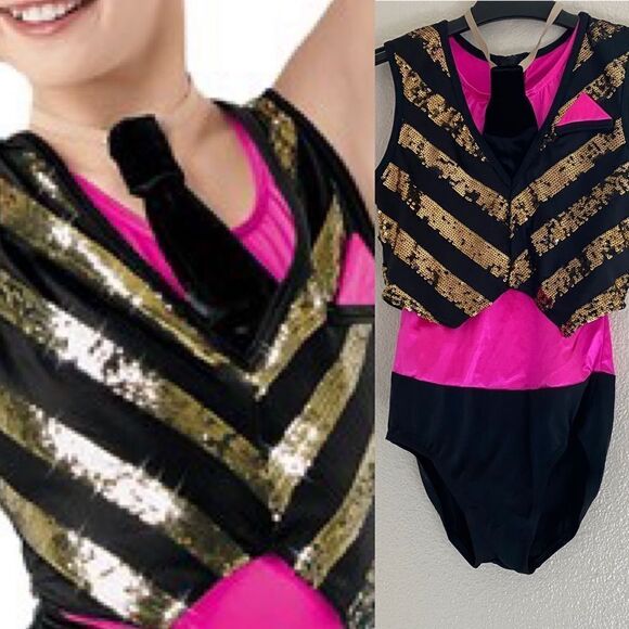 Weissman dance costume pink vest gold sequin Mr. Pinstripe Suit 9505 child MC - Picture 1 of 12